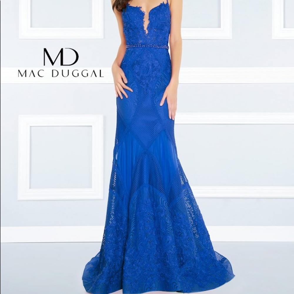 NWT Mac Duggal Royal Blue Lace and Beaded Mermaid